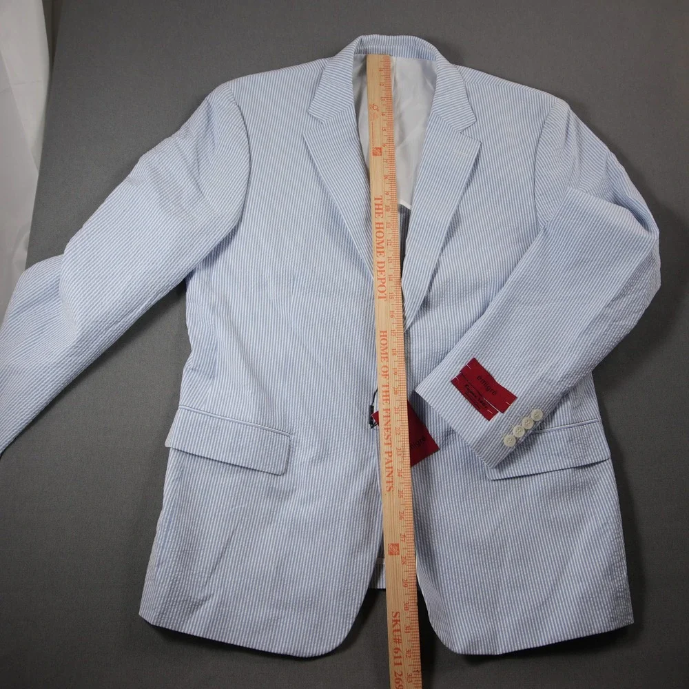 Super 140s Seersucker Striped Men Blazer R44 Resort Coastal Derby Ivy Emigre